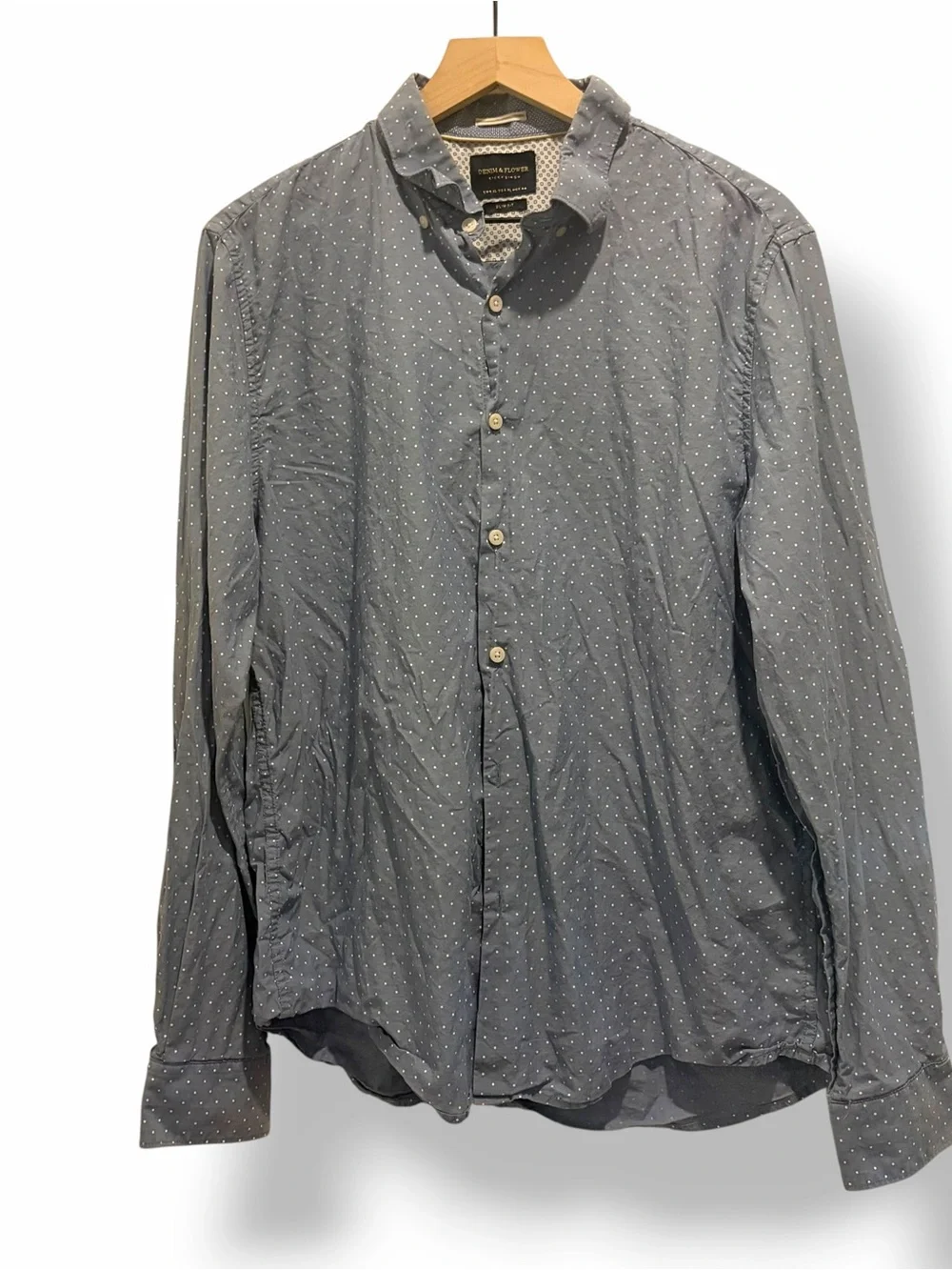 Denim & Flower Ricky Singh Light Blue Polka Dot Button Down Shirt Men’s XL Slim
